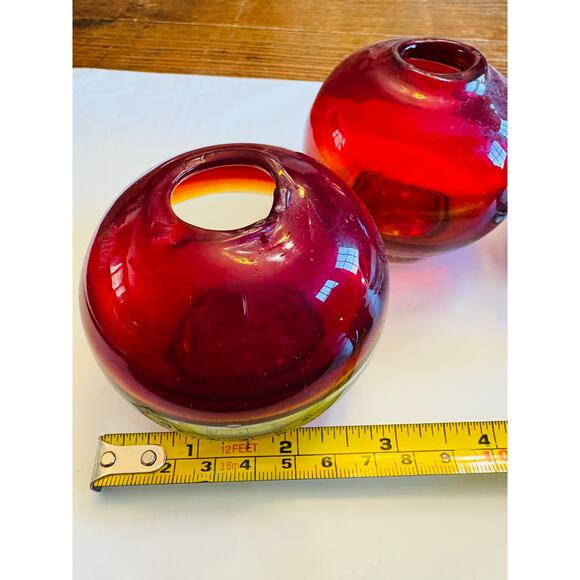 Set of 3 Vintage Amberina Globe/Ball Style Hand Blown Glass Vases Made in Mexico - Picture 5 of 8